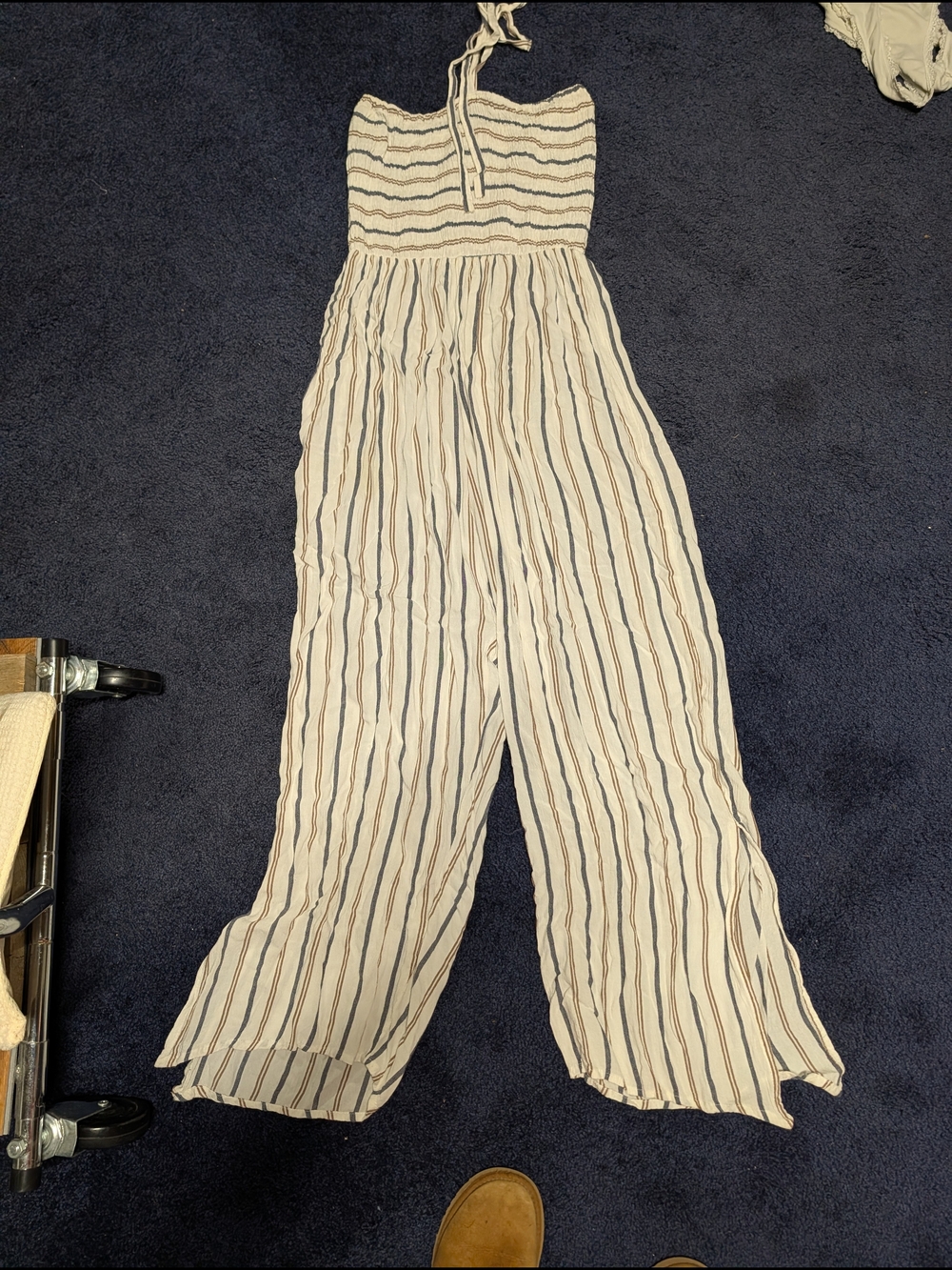 India Boutique Cream and Navy Striped Halter Jumpsuit